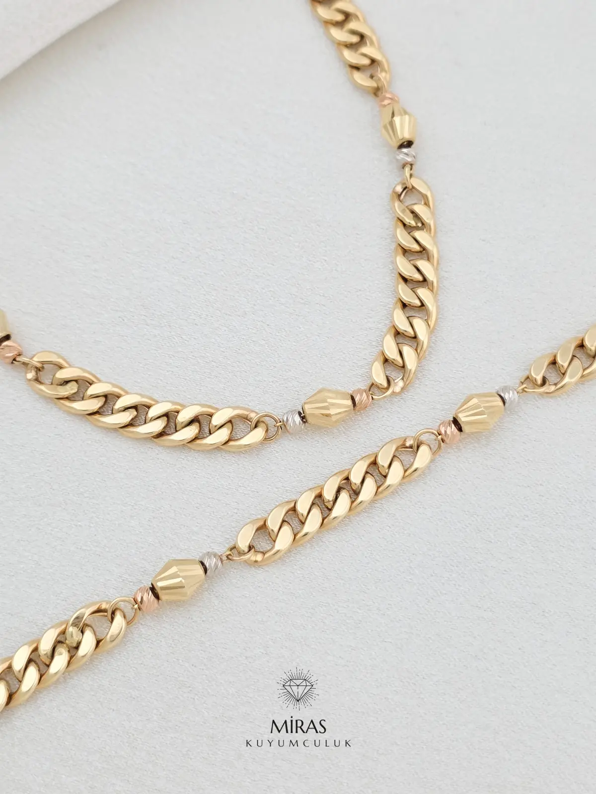 14 Ayar Altın - Dorika Detaylı Gurmet Kolye & Bileklik Set