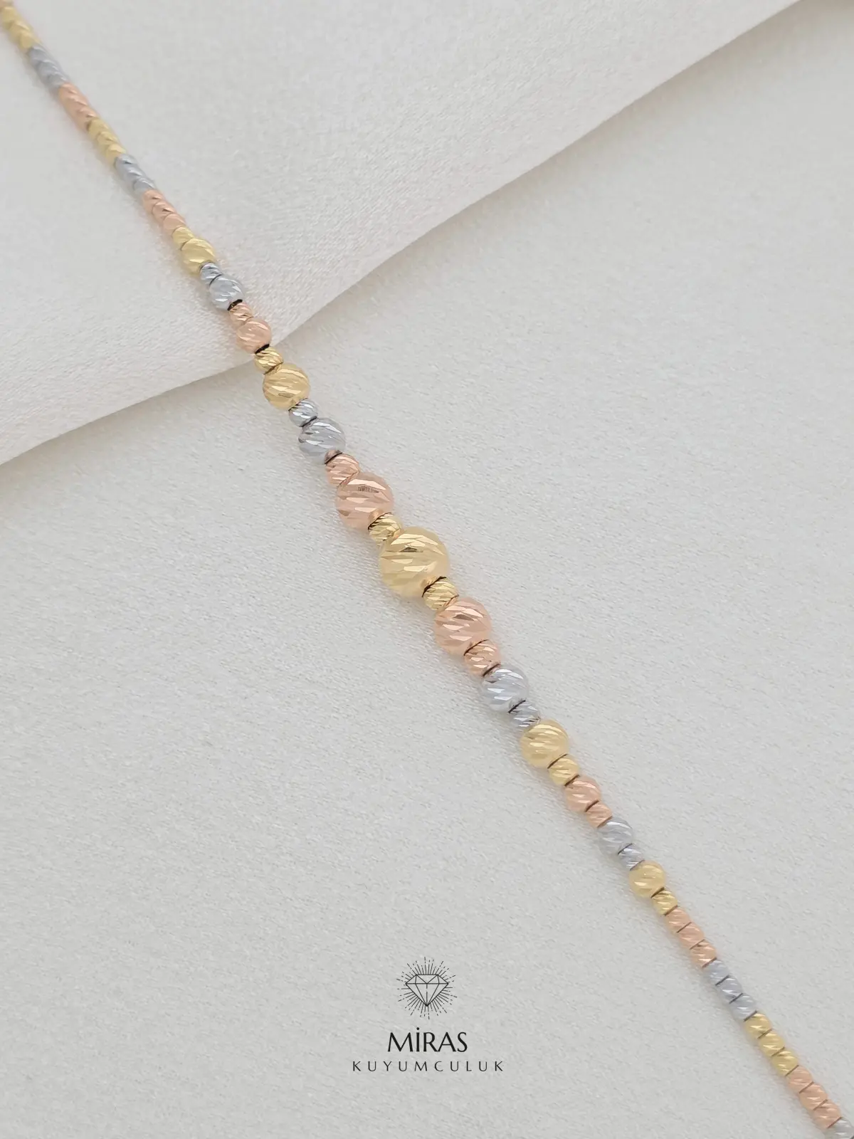 14 Ayar Altın - Üç Renkli Süzme Dorika Kolye & Bileklik Set