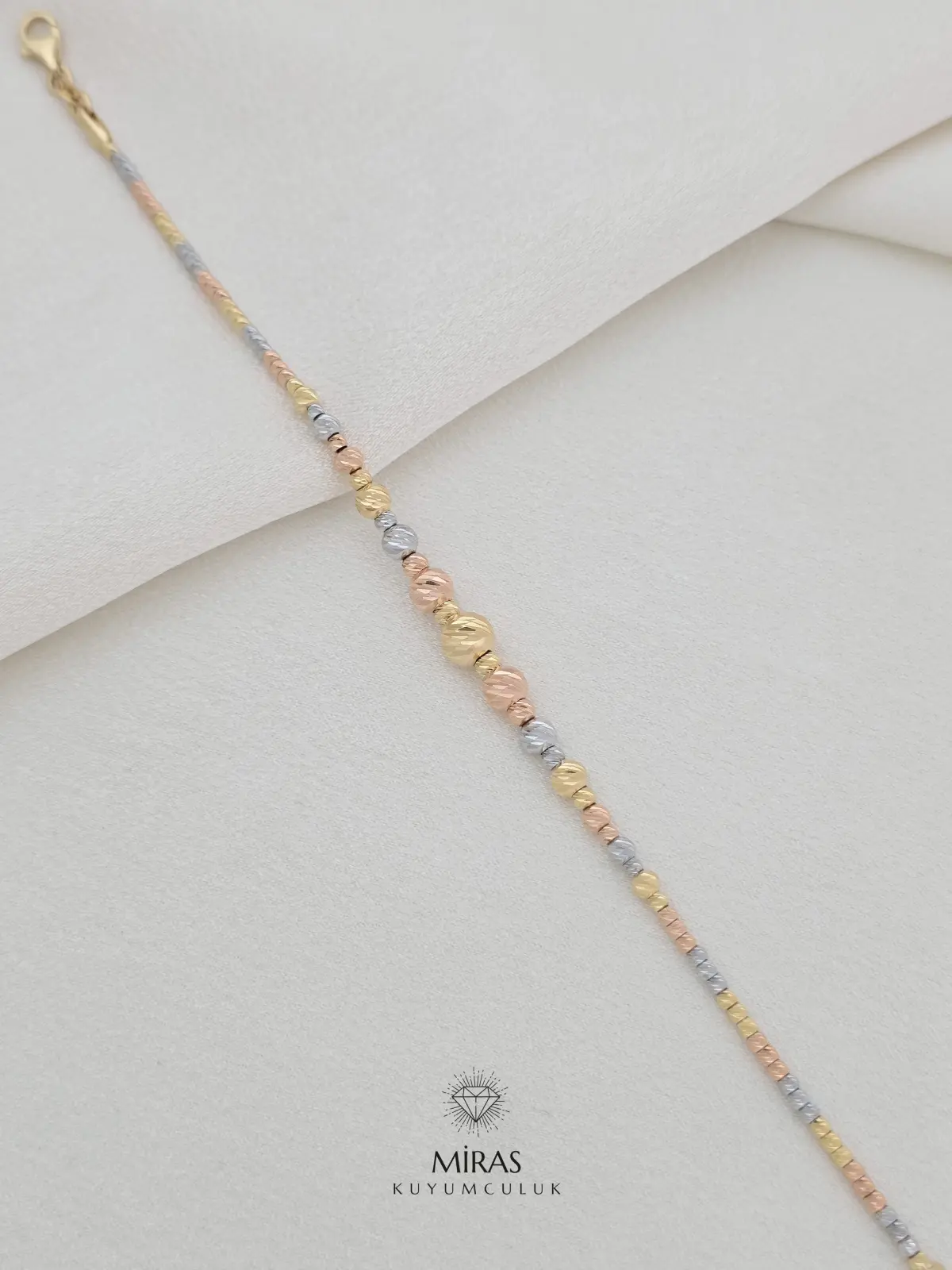 14 Ayar Altın - Üç Renkli Süzme Dorika Kolye & Bileklik Set