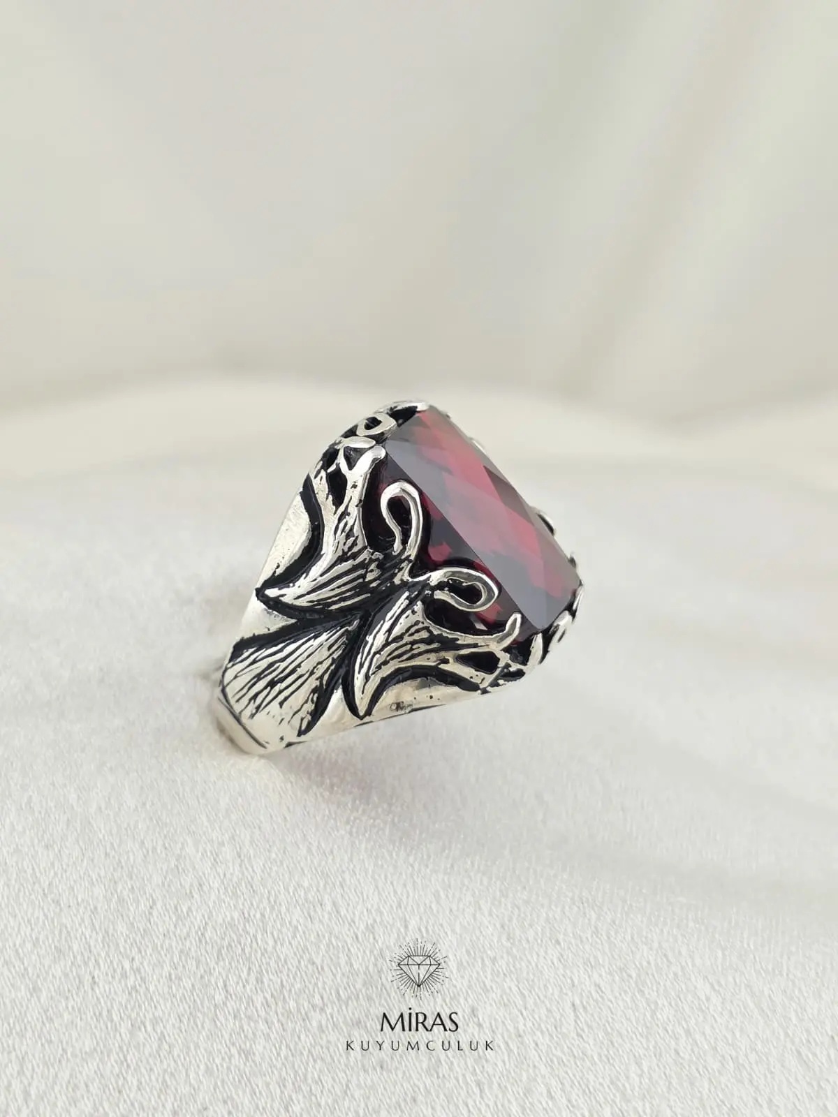 Kehribar Renk Taşlı Erkek Gümüş Yüzük - HSG25