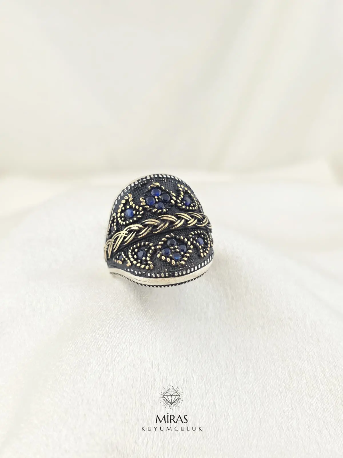 Mavi Taş Detaylı Erkek Gümüş Yüzük - HSG37