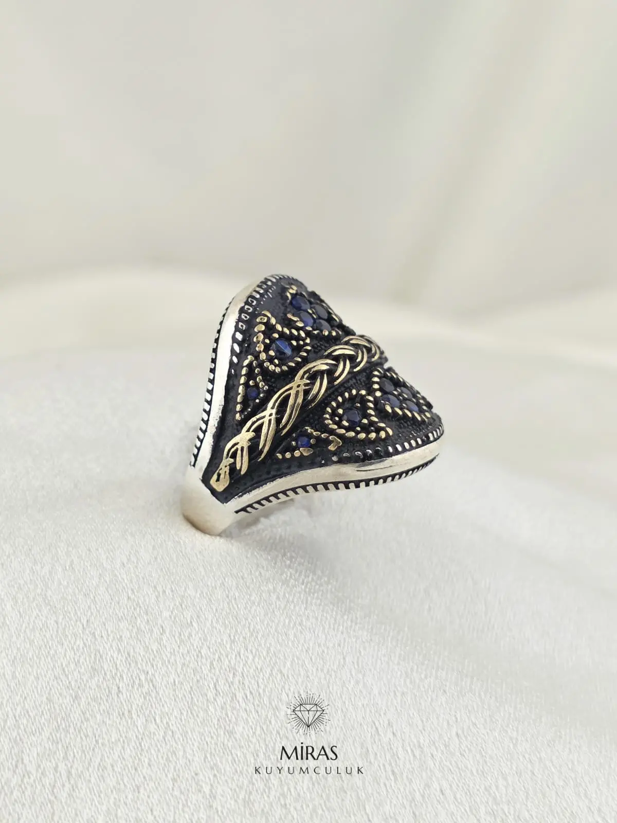 Mavi Taş Detaylı Erkek Gümüş Yüzük - HSG37