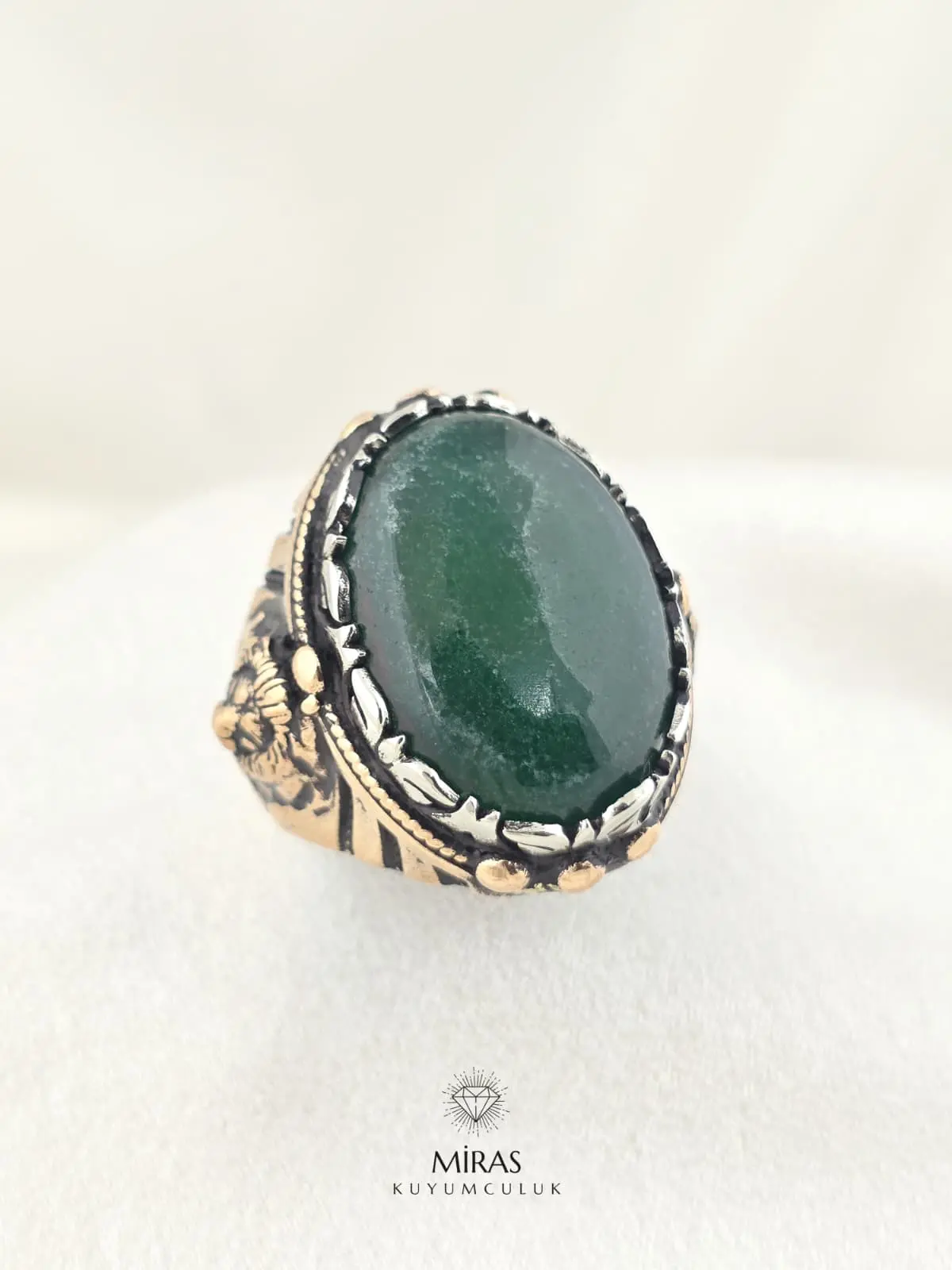 Yeşil Taşlı Erkek Gümüş Yüzük - HSG34