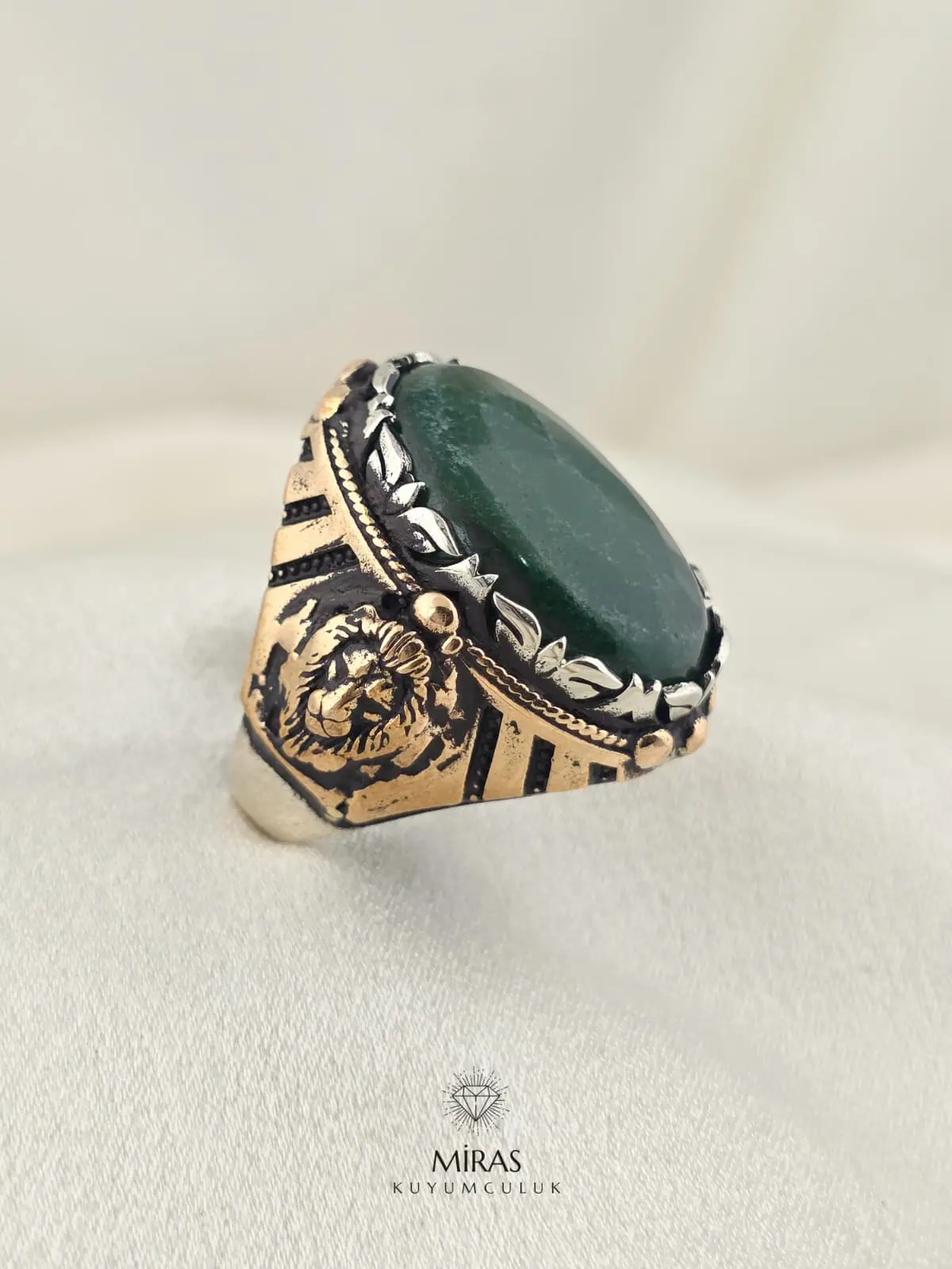 Yeşil Taşlı Erkek Gümüş Yüzük - HSG34