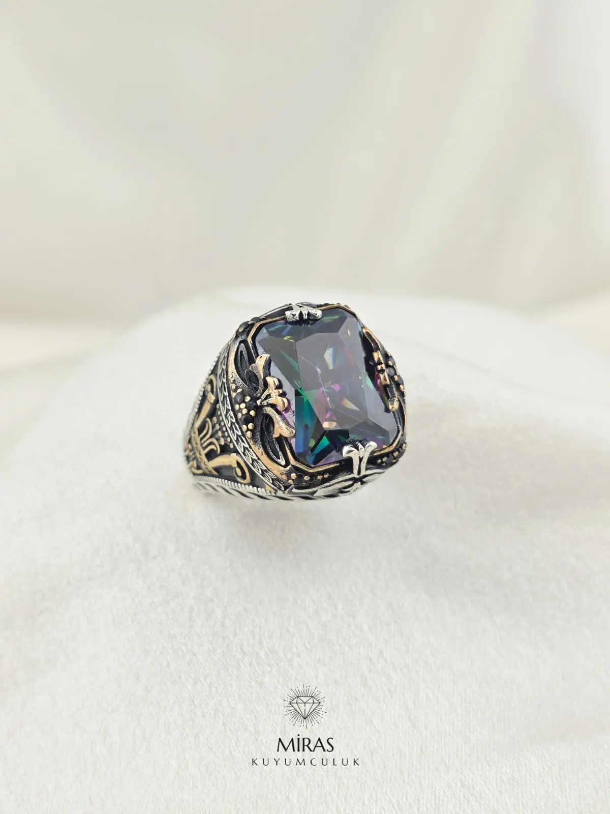 Mistik Topaz Taşlı Erkek Gümüş Yüzük - HSG29