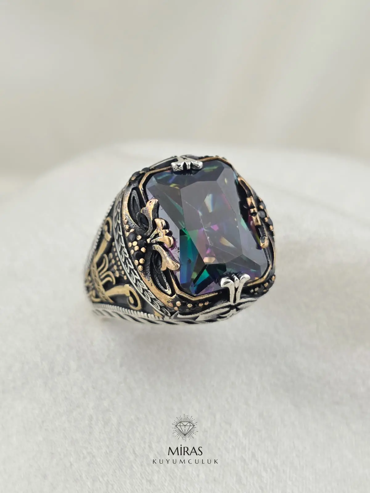 Mistik Topaz Taşlı Erkek Gümüş Yüzük - HSG29