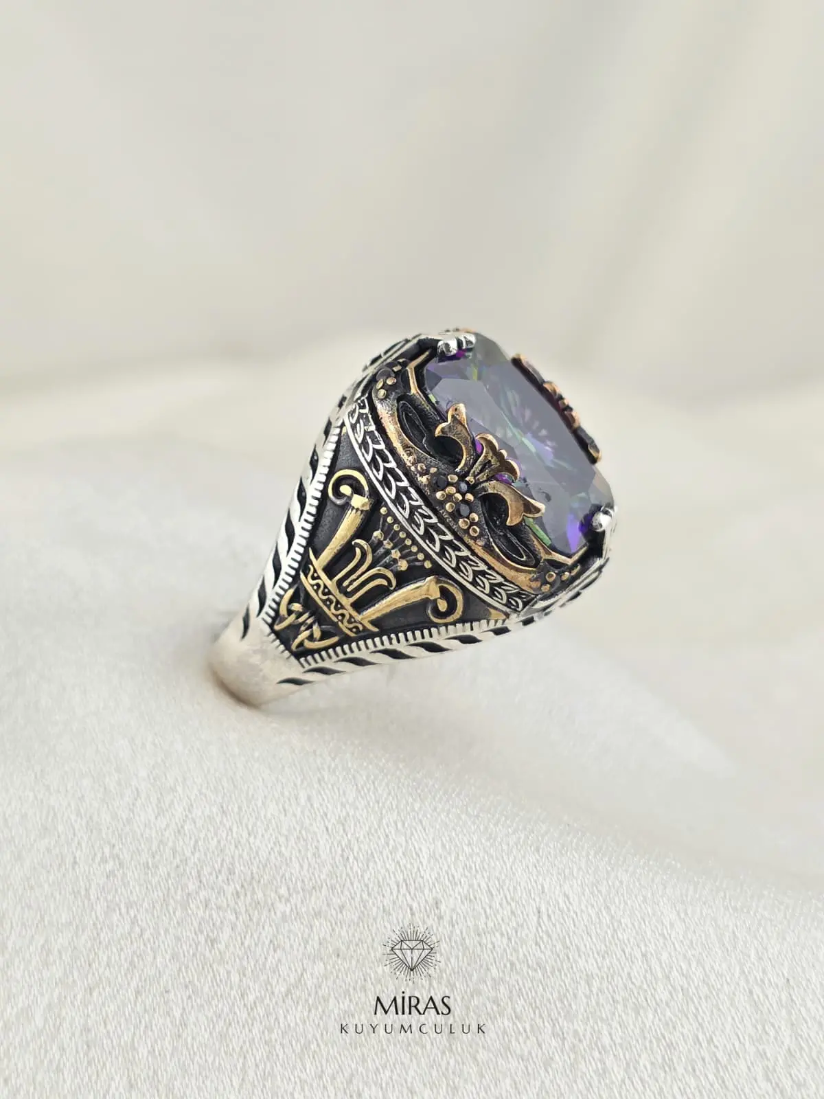 Mistik Topaz Taşlı Erkek Gümüş Yüzük - HSG29