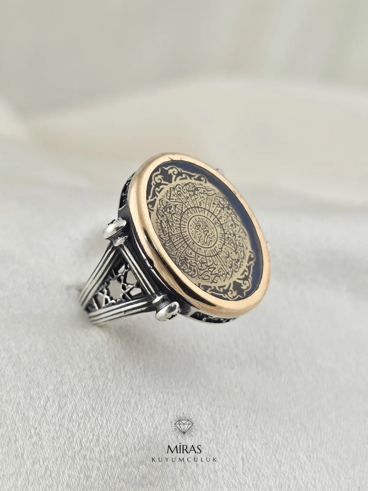 İnşirah Suresi İşlemeli Erkek Gümüş Yüzük - HSG40