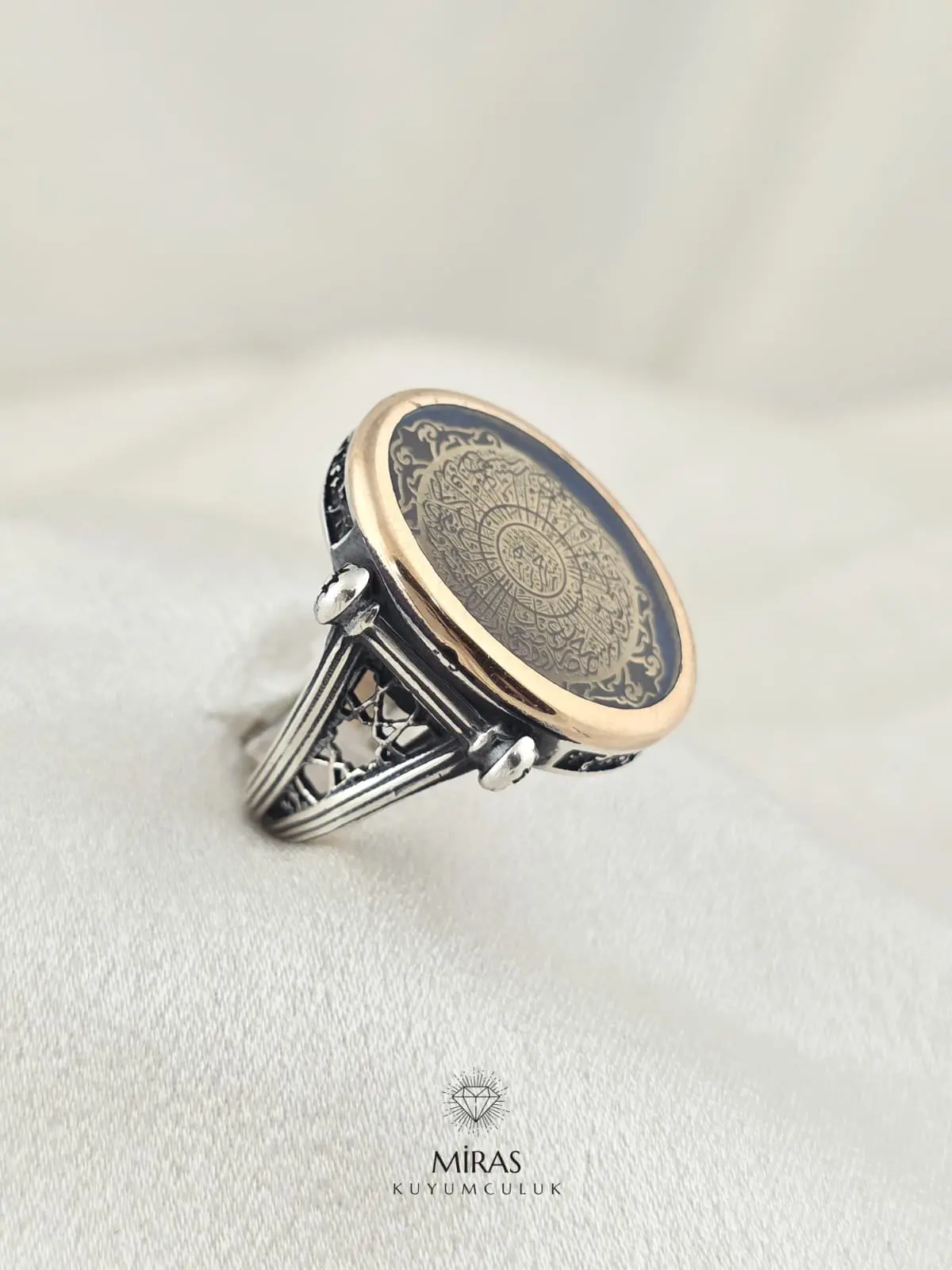 İnşirah Suresi İşlemeli Erkek Gümüş Yüzük - HSG40