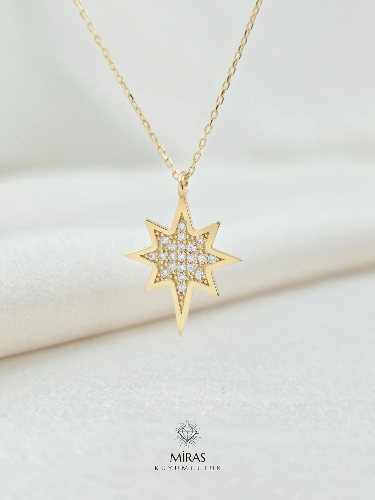 14 Ayar Altın - Taşlı Kuzey Yıldızı Kolye - K14KLY356