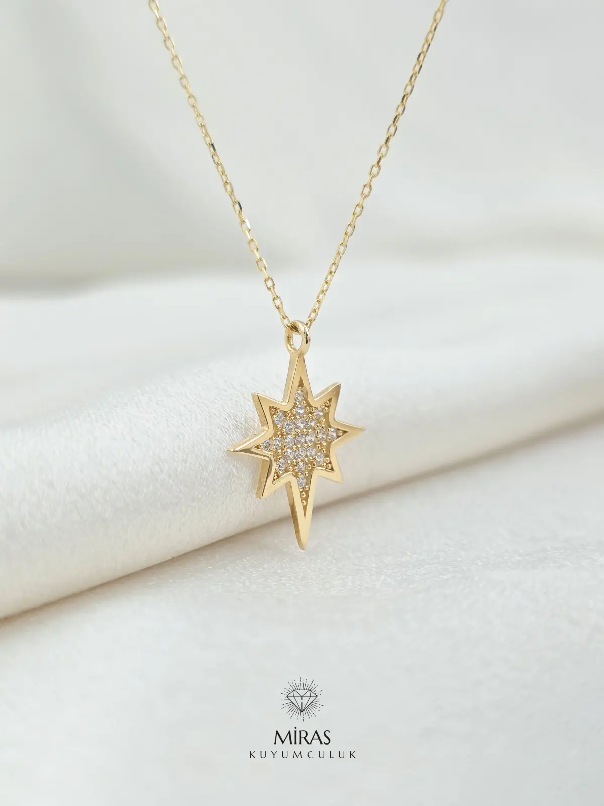 14 Ayar Altın - Taşlı Kuzey Yıldızı Kolye - K14KLY356