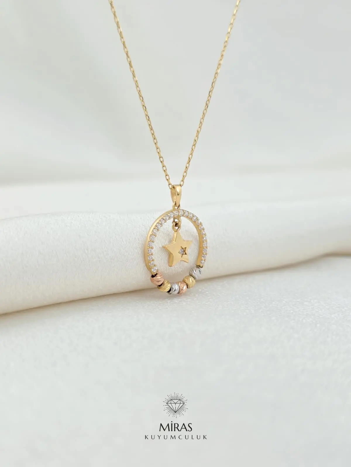 14 Ayar Altın - Taşlı Dorika Yıldız Kolye - 14KLY384