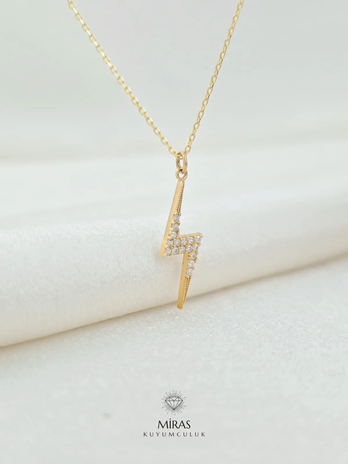 14 Ayar Altın - Taşlı Şimşek Kolye - K14KLY168