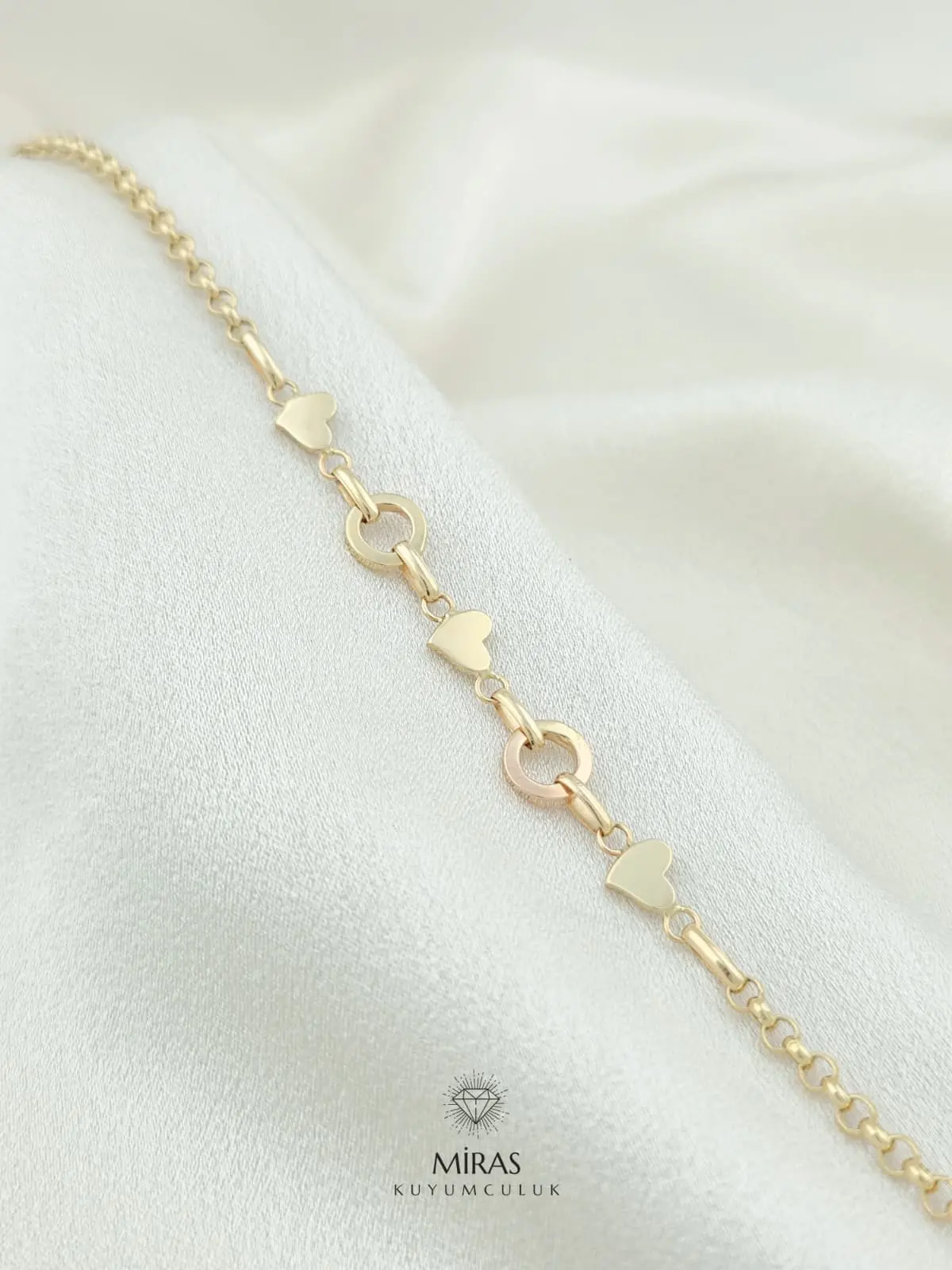 14 Ayar Altın - Kalpli Bileklik - 14BLK1022