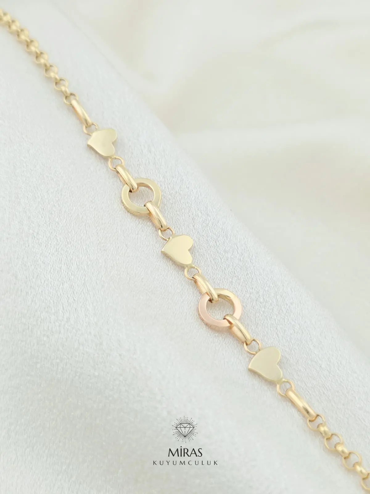 14 Ayar Altın - Kalpli Bileklik - 14BLK1022
