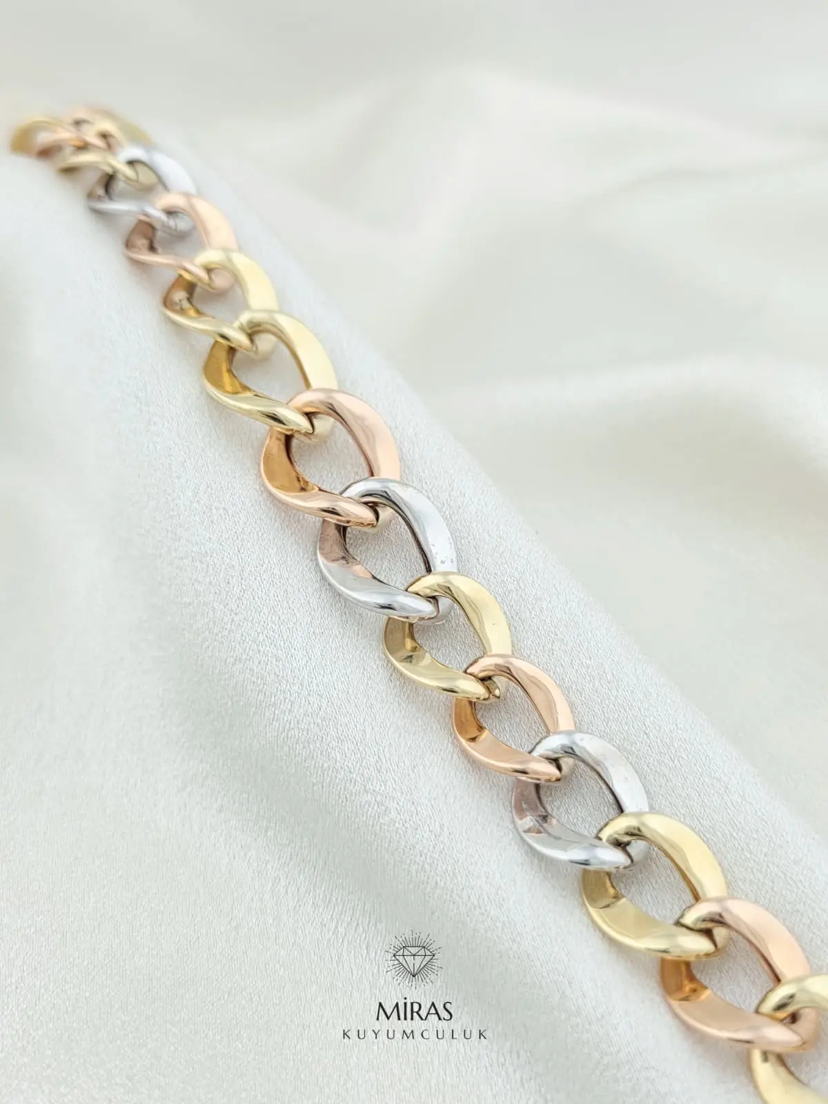 14 Ayar Altın - Üç Renkli Halka Bileklik - 14BLK572